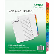 Avery Office Essentials Table 'n Tabs Dividers, 15 Dividers per Set, Numbered 1-15, Letter Size, 8.5" x 11", 3-Hole Punched, White Paper with Multicolor Reinforced Tabs, 1 Set