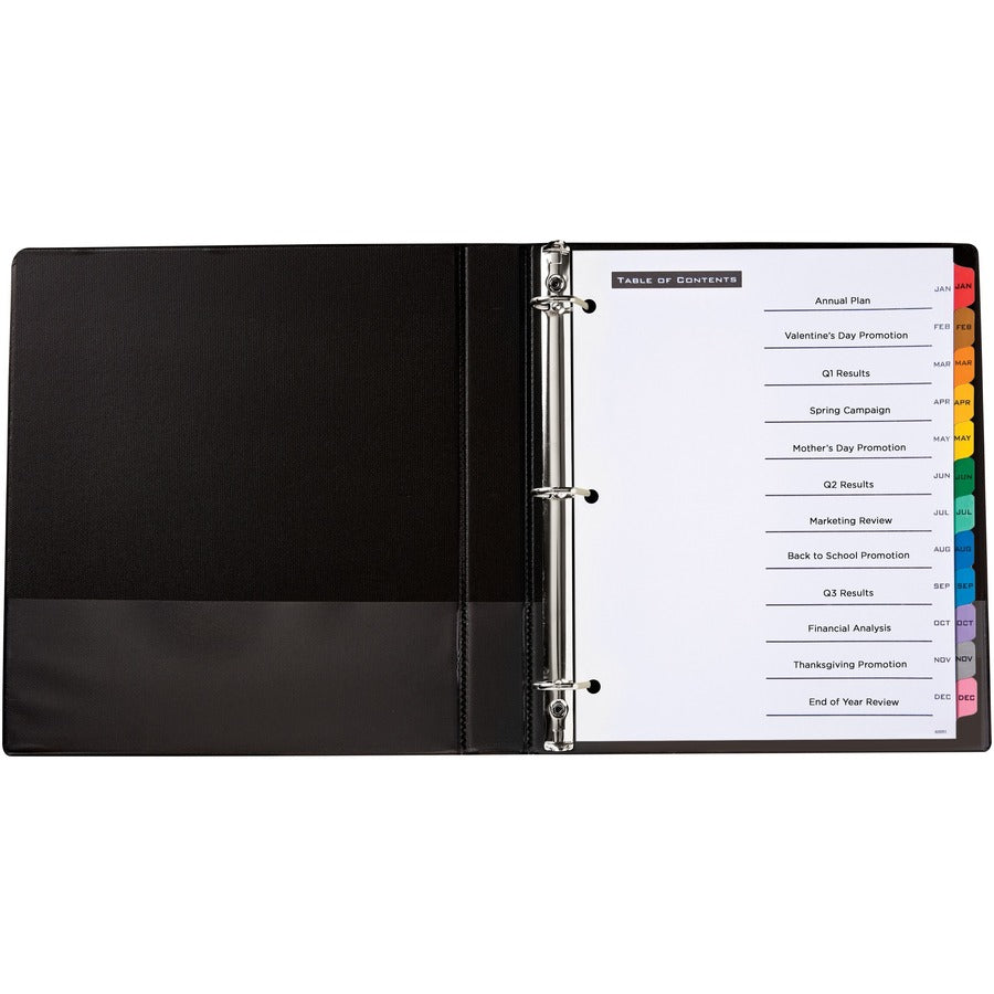 12 x Divider(s) - Jan-Dec - 12 Tab(s)/Set - 8.5" Divider Width x 11" Divider Length - 3 Hole Punched - White Paper Divider - Multicolor Paper Tab(s) - 1 Set