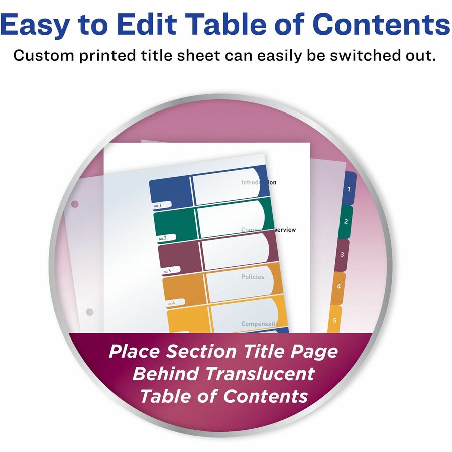 Avery&reg; Ready Index Customizable TOC Binder Dividers - 8 x Divider(s) - 8 Tab(s) - 1-8 - 8 Tab(s)/Set - 8.5" Divider Width x 11" Divider Length - 3 Hole Punched - Clear Plastic Divider - Multicolor Plastic Tab(s) - 1 Set