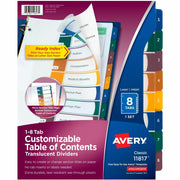 Avery&reg; Ready Index Customizable TOC Binder Dividers - 8 x Divider(s) - 8 Tab(s) - 1-8 - 8 Tab(s)/Set - 8.5" Divider Width x 11" Divider Length - 3 Hole Punched - Clear Plastic Divider - Multicolor Plastic Tab(s) - 1 Set