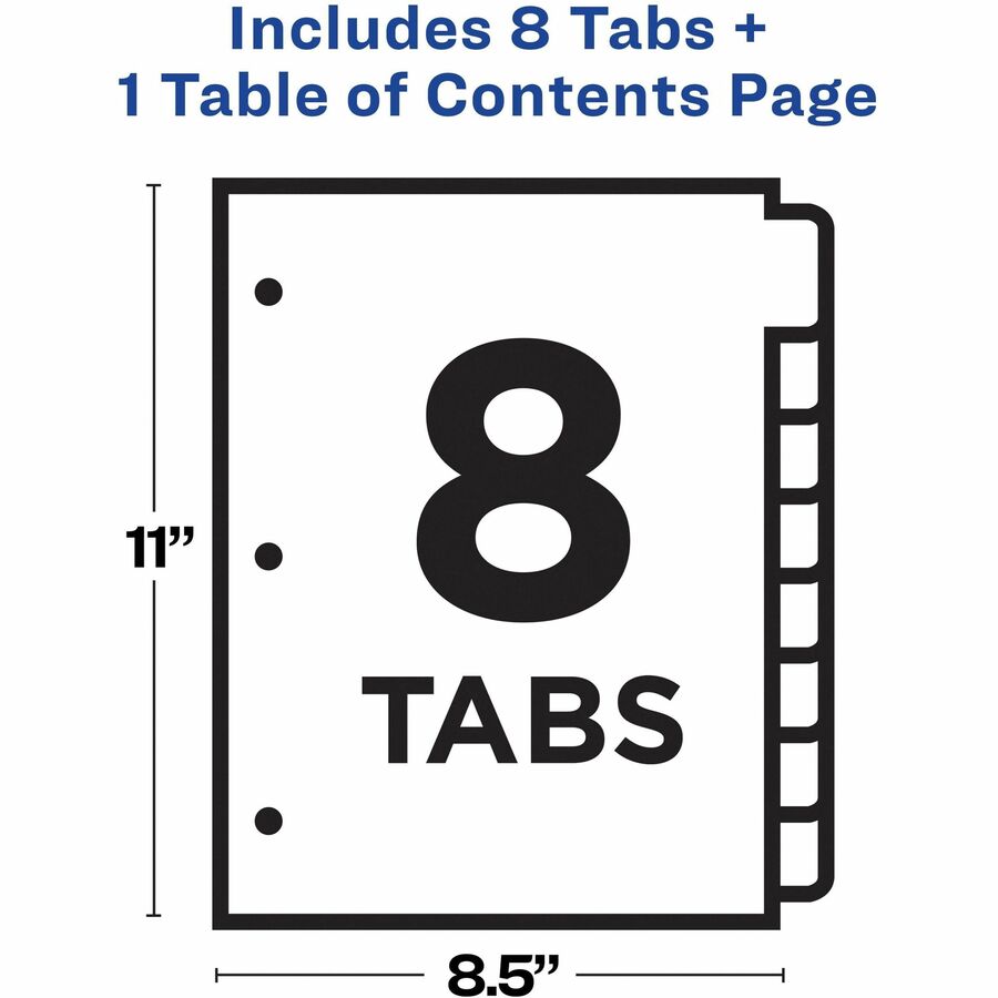 Avery&reg; Ready Index Customizable TOC Binder Dividers - 8 x Divider(s) - 8 Tab(s) - 1-8 - 8 Tab(s)/Set - 8.5" Divider Width x 11" Divider Length - 3 Hole Punched - Clear Plastic Divider - Multicolor Plastic Tab(s) - 1 Set