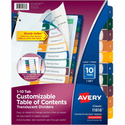 Avery&reg; Ready Index Customizable TOC Binder Dividers - 10 x Divider(s) - 10 Tab(s) - 1-10 - 10 Tab(s)/Set - 8.5" Divider Width x 11" Divider Length - 3 Hole Punched - Clear Plastic Divider - Multicolor Plastic Tab(s) - 1 Set