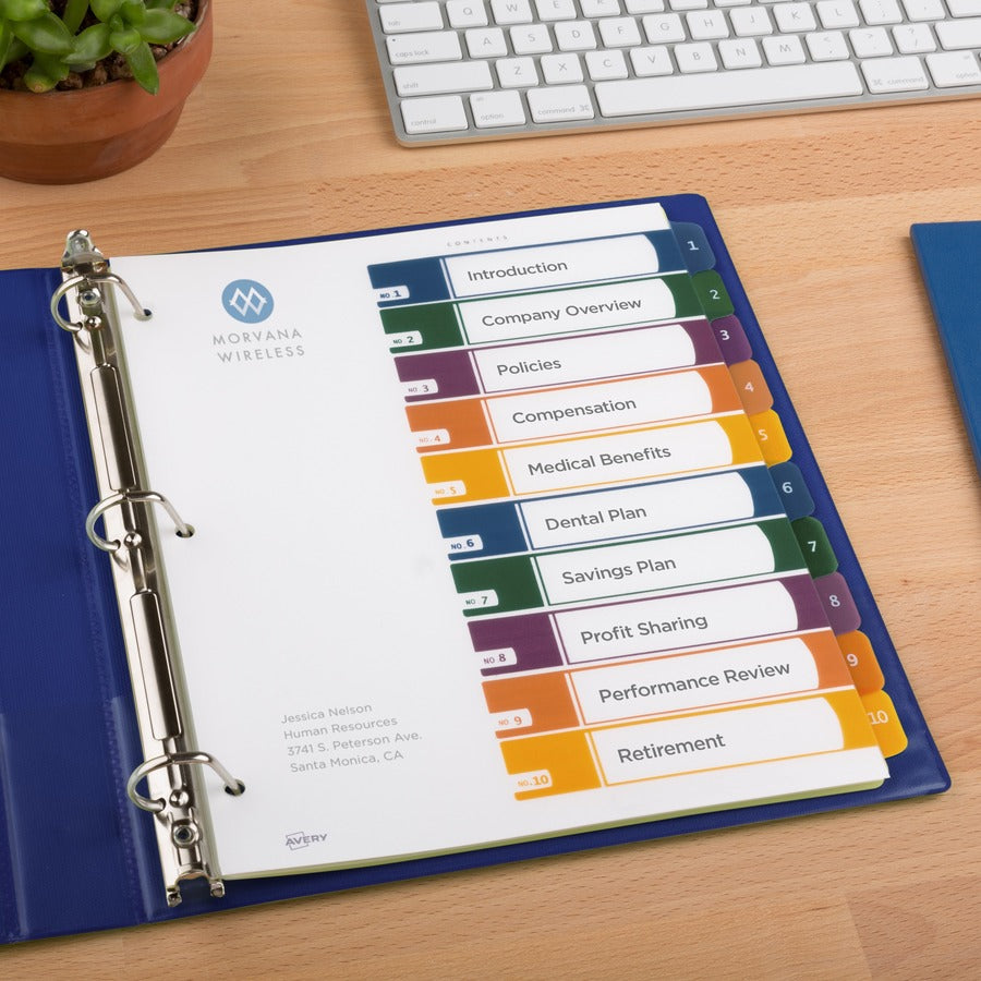 Avery&reg; Ready Index Customizable TOC Binder Dividers - 10 x Divider(s) - 10 Tab(s) - 1-10 - 10 Tab(s)/Set - 8.5" Divider Width x 11" Divider Length - 3 Hole Punched - Clear Plastic Divider - Multicolor Plastic Tab(s) - 1 Set