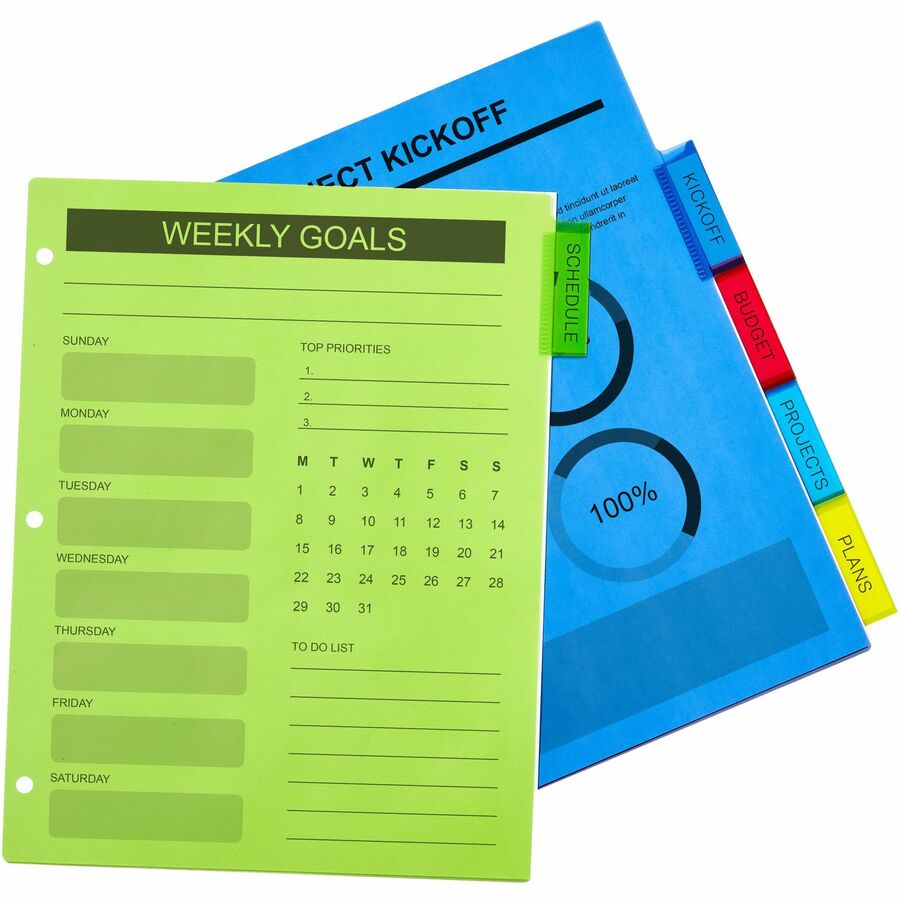 5 x Divider(s) - 5 - 5 Tab(s)/Set - 8.5" Divider Width x 11" Divider Length - 3 Hole Punched - Translucent Plastic Divider - Multicolor Plastic Tab(s) - 1 Set