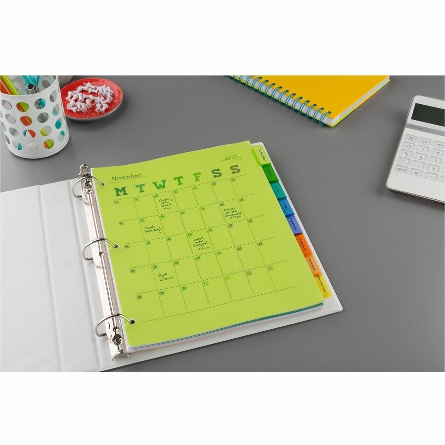 8 x Divider(s) - 8 - 8 Tab(s)/Set - 8.5" Divider Width x 11" Divider Length - 3 Hole Punched - Translucent Plastic Divider - Multicolor Plastic Tab(s) - Customizable, Hole-punched, Insertable, Sturdy, Durable, Tear Resistant, Flexible, PVC-free - 1 Set