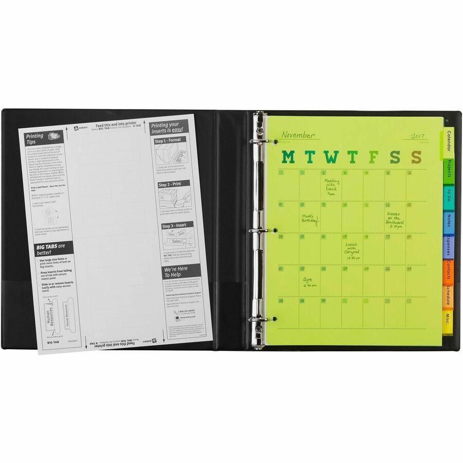 8 x Divider(s) - 8 - 8 Tab(s)/Set - 8.5" Divider Width x 11" Divider Length - 3 Hole Punched - Translucent Plastic Divider - Multicolor Plastic Tab(s) - Customizable, Hole-punched, Insertable, Sturdy, Durable, Tear Resistant, Flexible, PVC-free - 1 Set