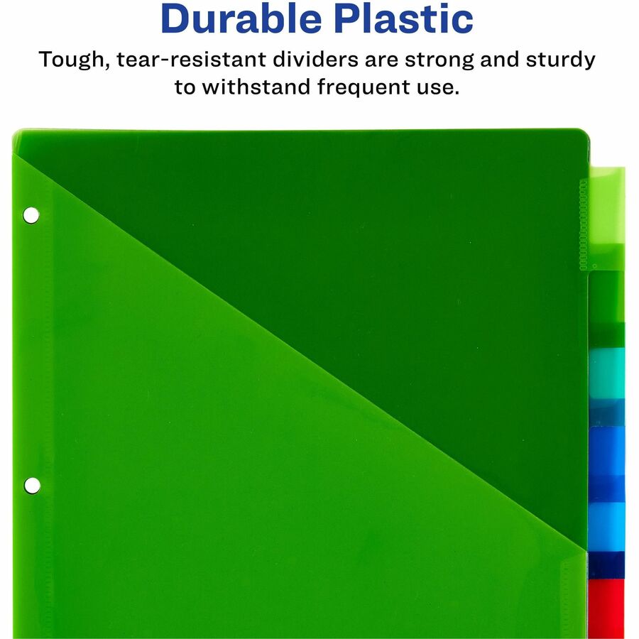 Avery Big Tab Insertable 2-Pocket Dividers, 8 Dividers per Set, Multicolor Plastic, 3-Hole Punched, 8 Tabs, Durable, Tear Resistant, Wipe-clean, Translucent