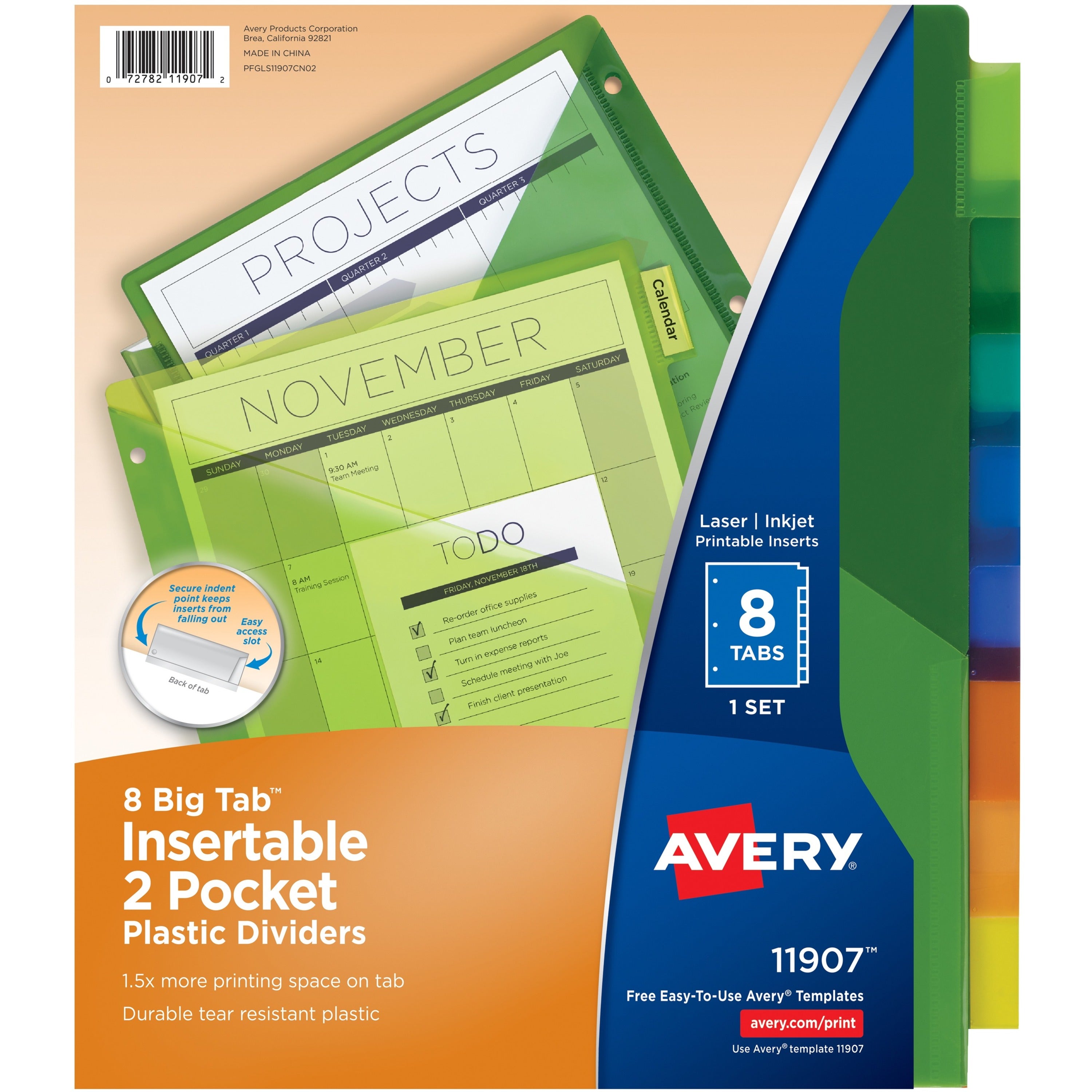 Avery Big Tab Insertable 2-Pocket Dividers, 8 Dividers per Set, Multicolor Plastic, 3-Hole Punched, 8 Tabs, Durable, Tear Resistant, Wipe-clean, Translucent