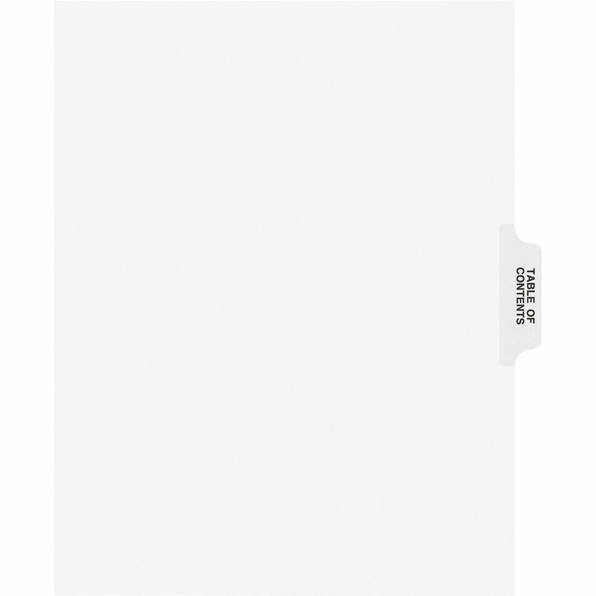Avery Individual Legal Exhibit Dividers, Avery Style, Unpunched, 25 Dividers/Set, 25 Printed Clear Tabs, Table of Contents, Letter Size, White, Reinforced, 20% Recycled, 1 Set