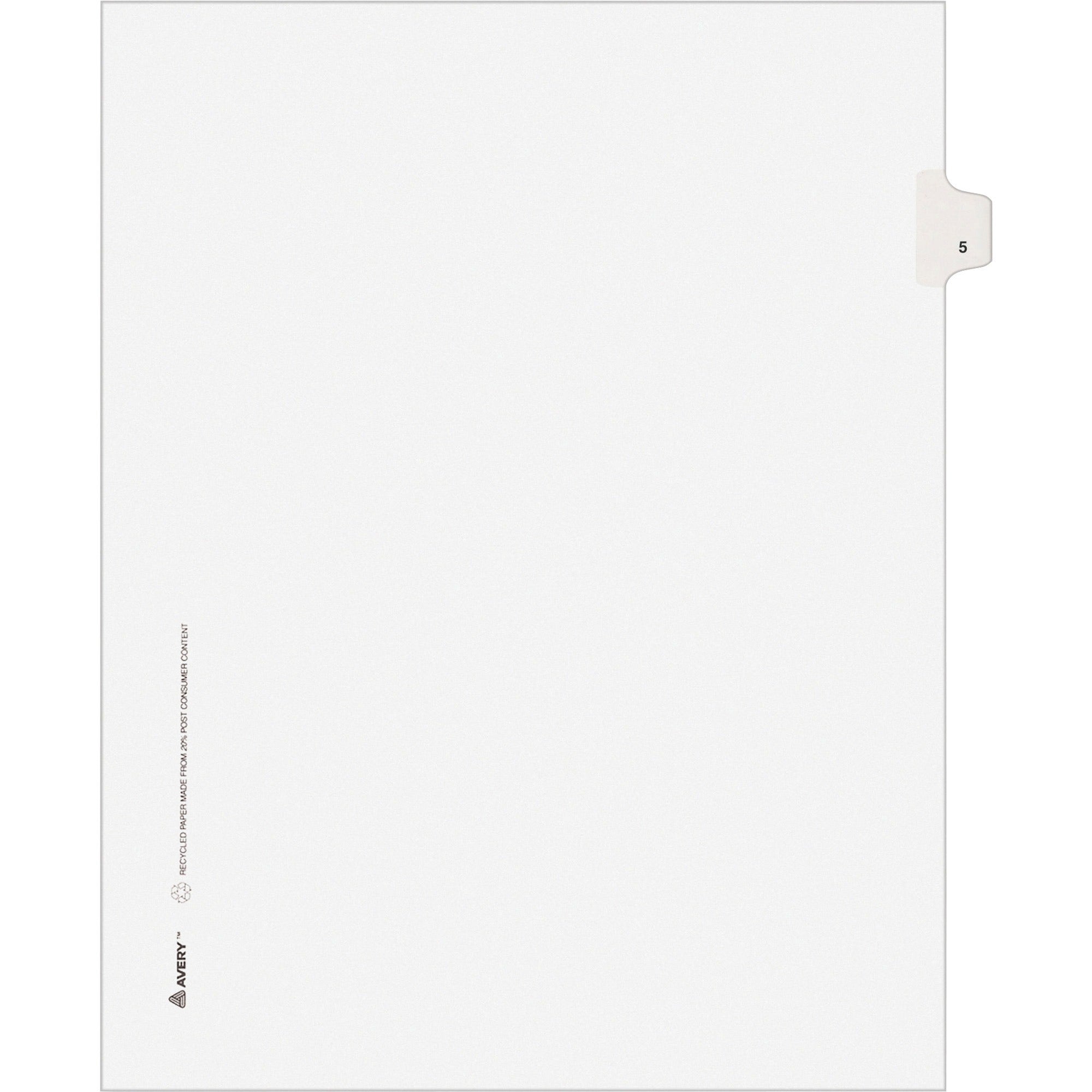 Avery Individual Legal Exhibit Dividers, Avery Style, Unpunched, 25 Dividers/Pack, Digit 5, 8.5" x 11", White, Reinforced Rip Proof Tabs, 20% Recycled Content