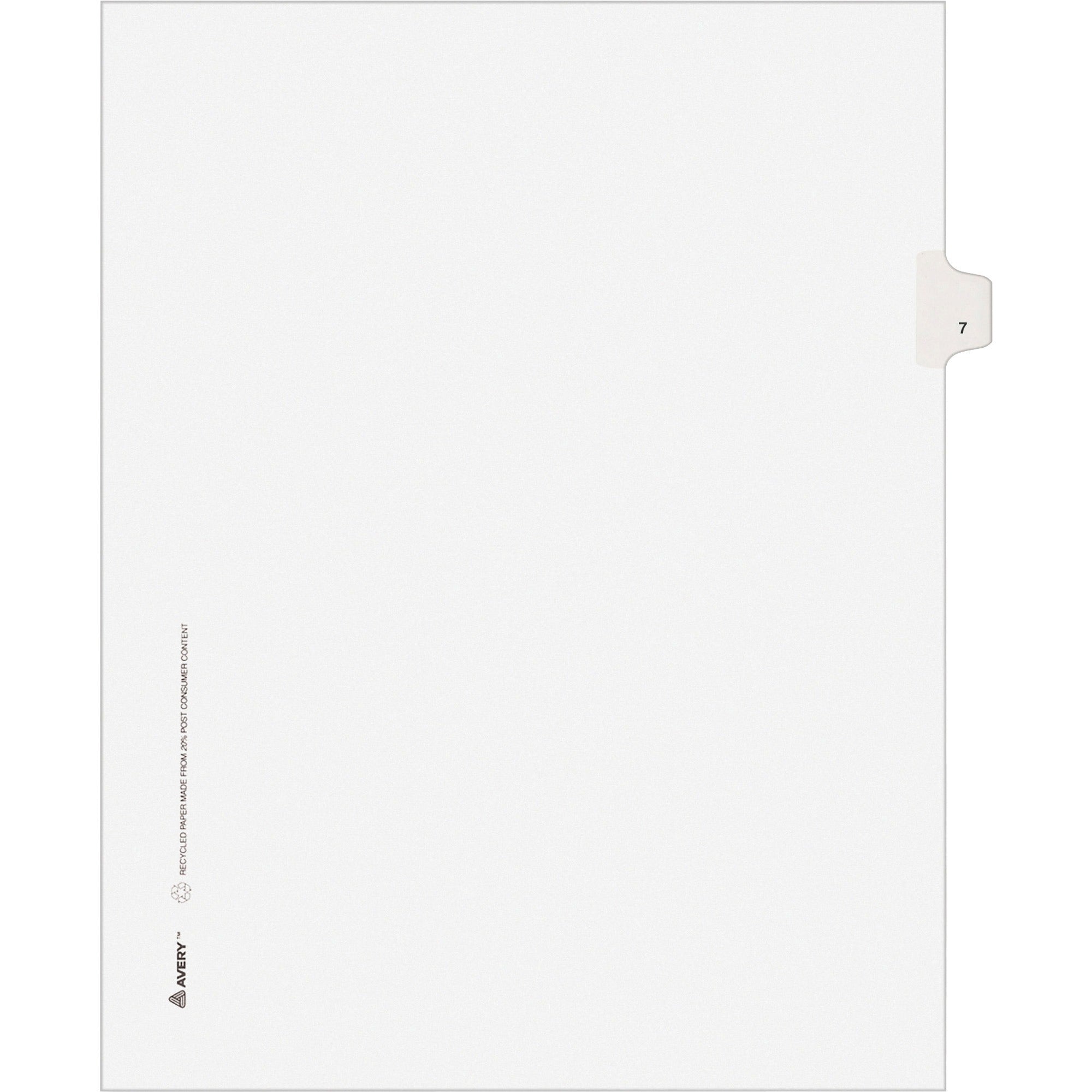 Avery Individual Legal Exhibit Dividers, Avery Style, Unpunched, Digit 7, 25 White Paper Dividers with Reinforced Rip Proof Tabs, Letter Size, 1 Tab/Set, 25/Pack, 20% Recycled Content