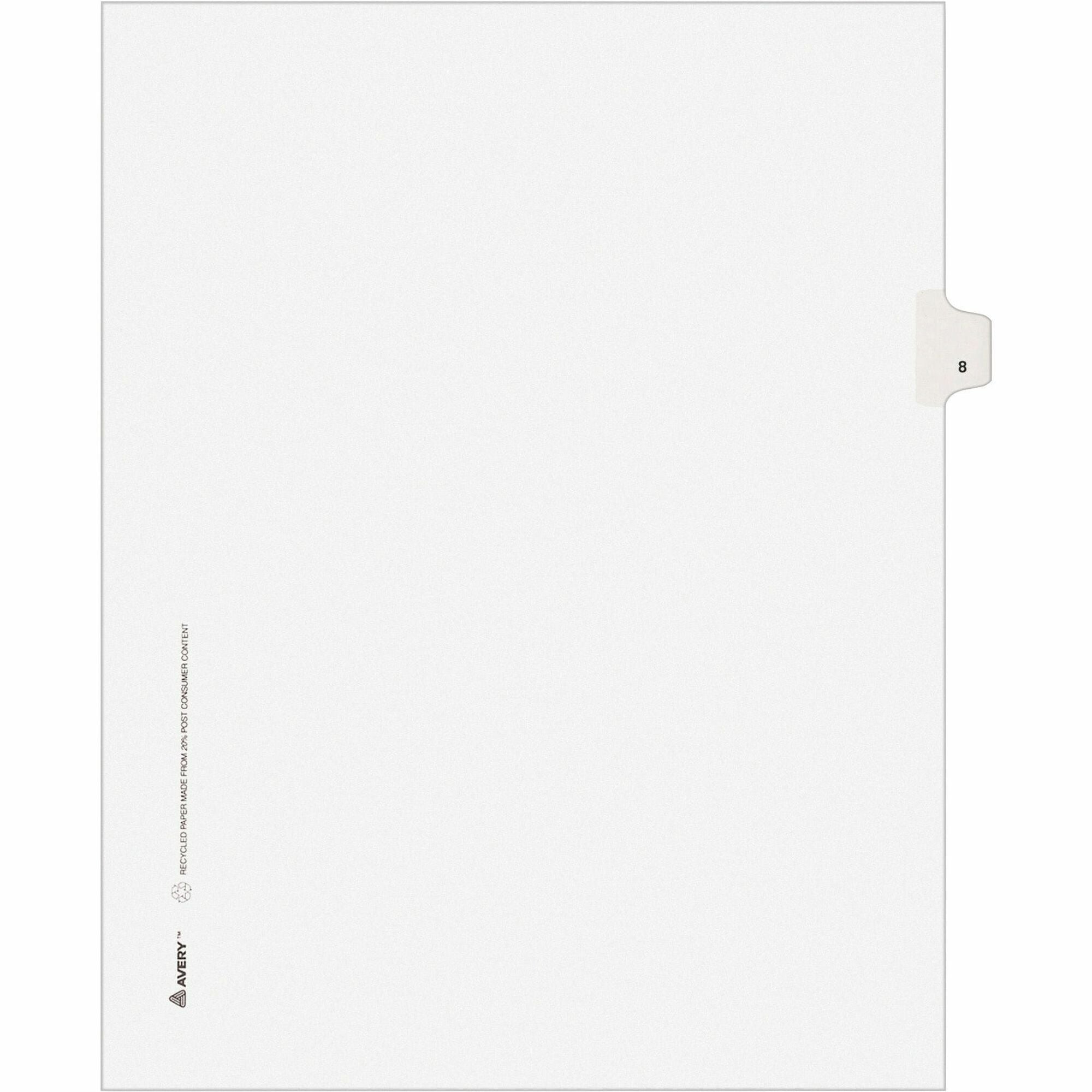 Avery Individual Legal Exhibit Dividers, Avery Style, Unpunched, Digit 8, 25 Dividers with 25 Printed White Tabs, Letter Size, Reinforced Rip Proof Tabs, 20% Recycled, 25/Pack