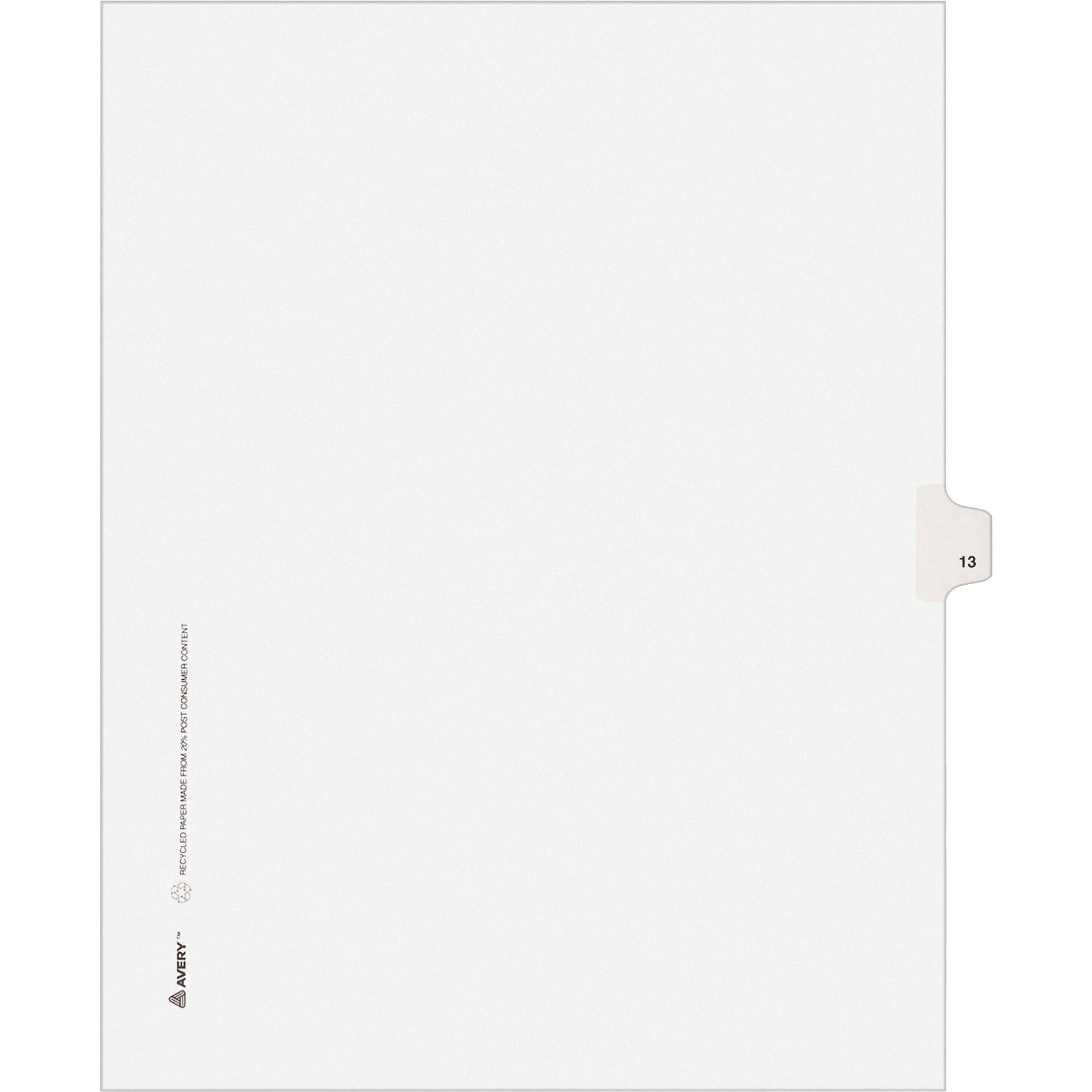 Avery Individual Legal Exhibit Dividers, Avery Style, Unpunched, 25 Dividers, Digit 13, 8.5" x 11", White Paper, White Reinforced Rip Proof Tab, 20% Recycled, 1 Pack
