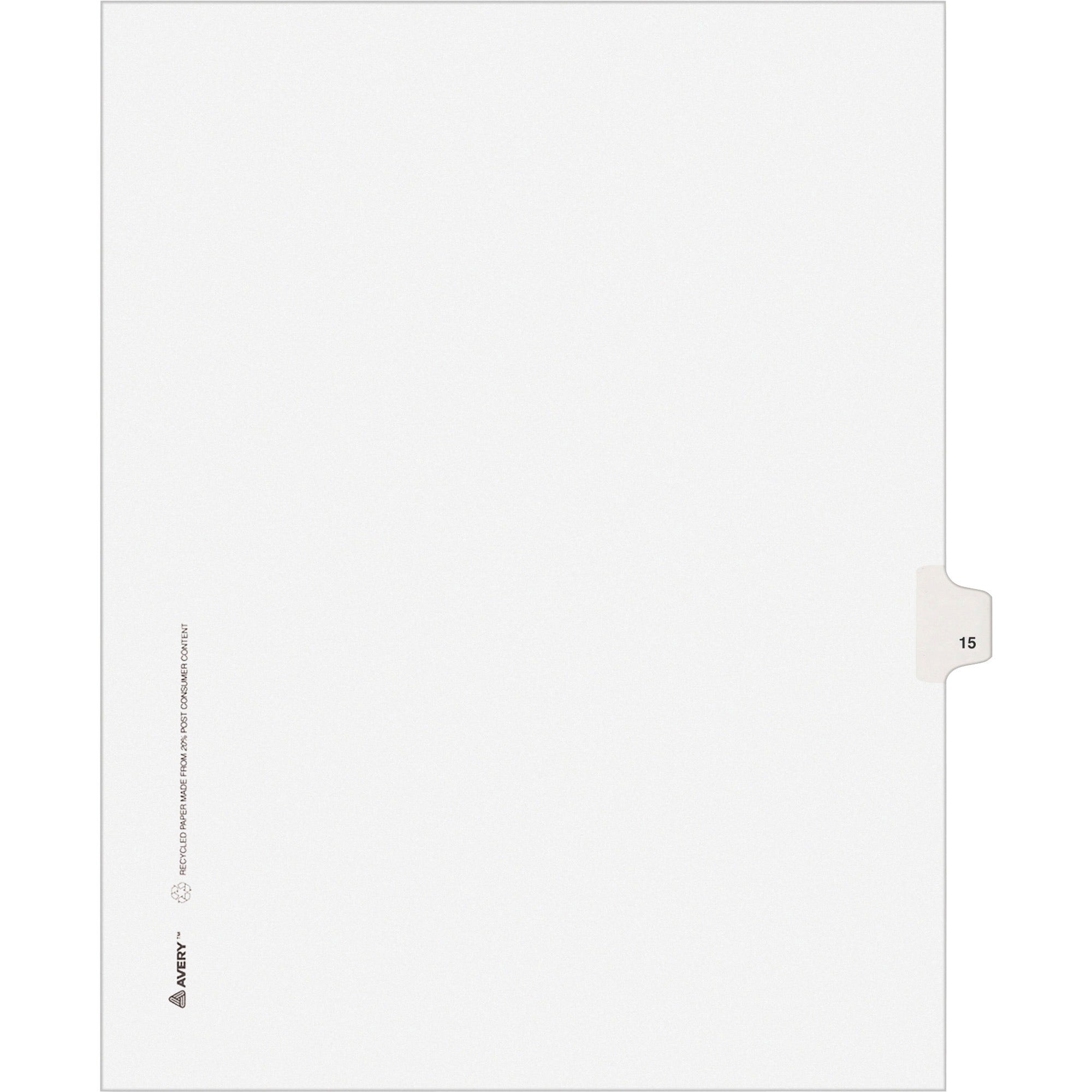 Avery Individual Legal Exhibit Dividers, Avery Style, Unpunched, 25 Dividers, 25 Printed Tabs (Digit 15), Letter Size, White, Reinforced Rip Proof Tabs, 20% Recycled, 1 Pack