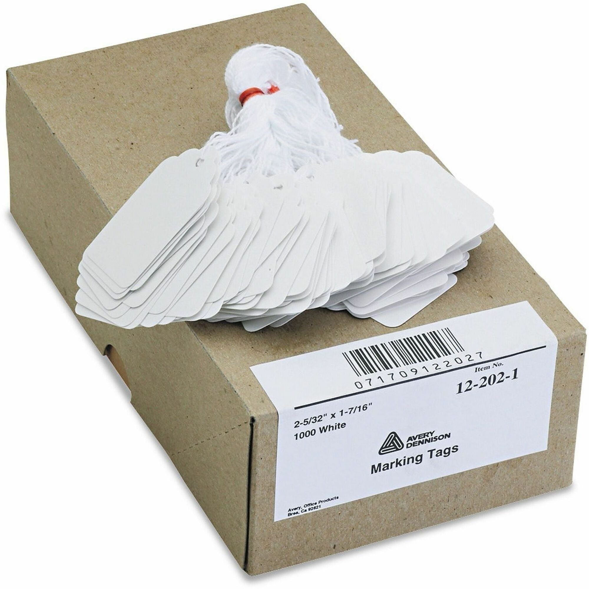 2.16" Length x 1.44" Width - Rectangular - Twine Fastener - Cotton, Polyester, Card Stock - White - 1000 / Box