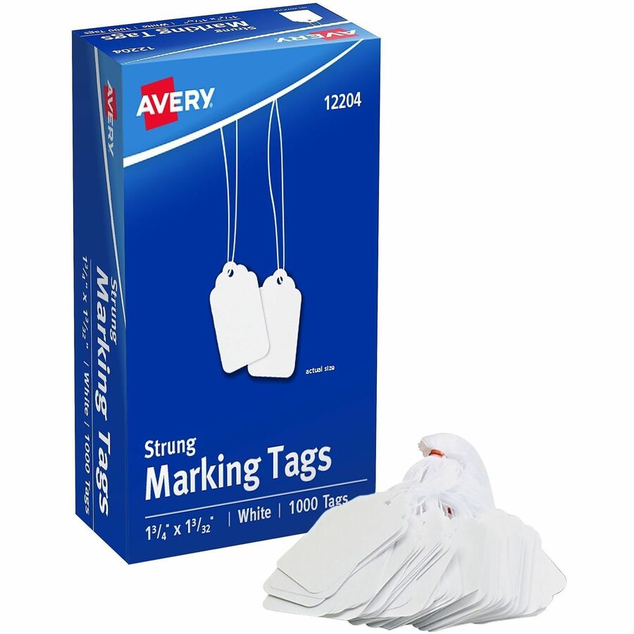 1.75" Length x 1.09" Width - Rectangular - Twine Fastener - Cotton, Polyester - White - 1000 / Box