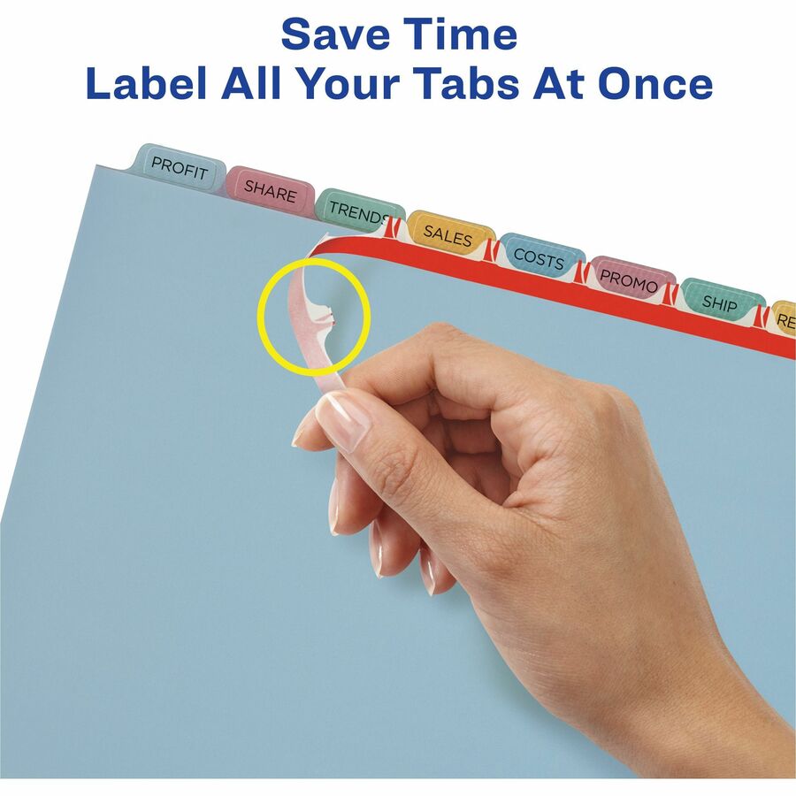 Avery Print & Apply Translucent Dividers, 40 Dividers, 8 Tabs/Set, 8.5" x 11", 3-Hole Punched, Multicolor Plastic Tabs, 1 Pack