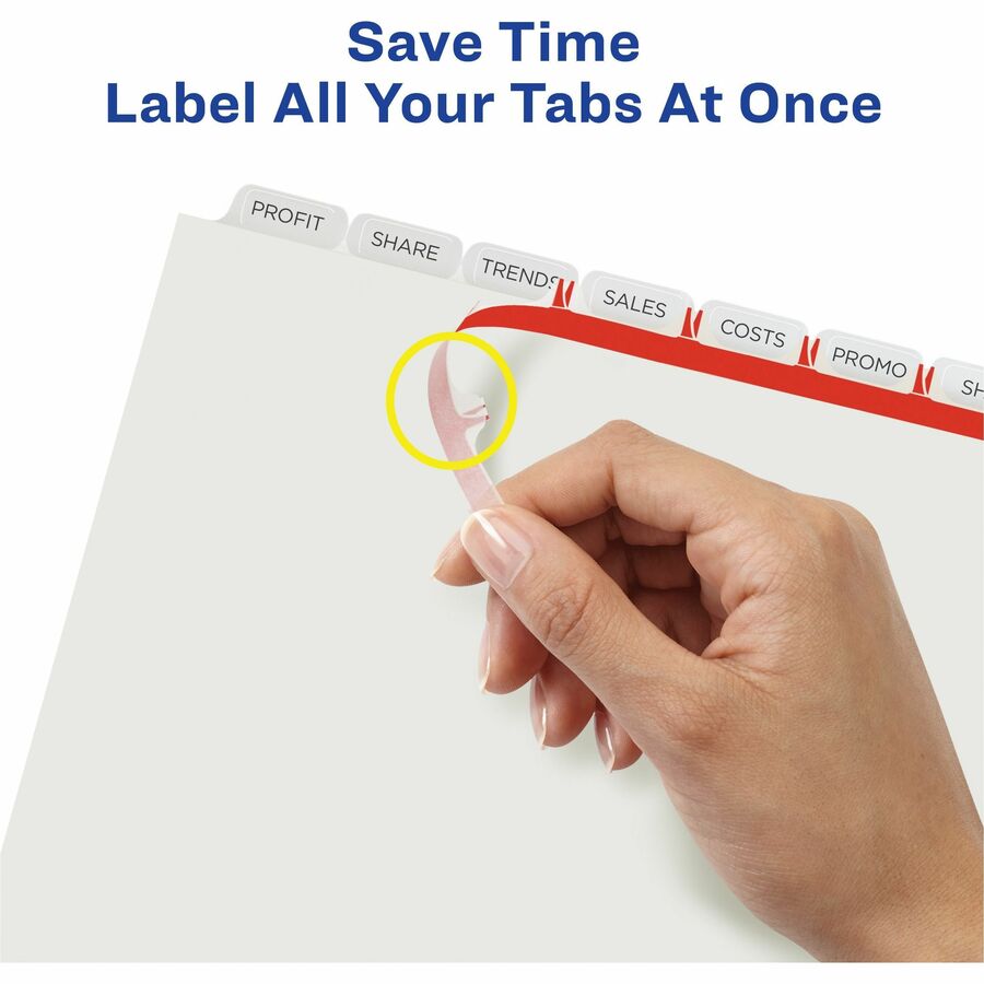 Avery Index Maker Index Divider, 40 Dividers, 8 Tabs/Set, 8.5" x 11", 3-Hole Punched, Translucent Plastic, Frosted Clear Tabs, 1 Pack