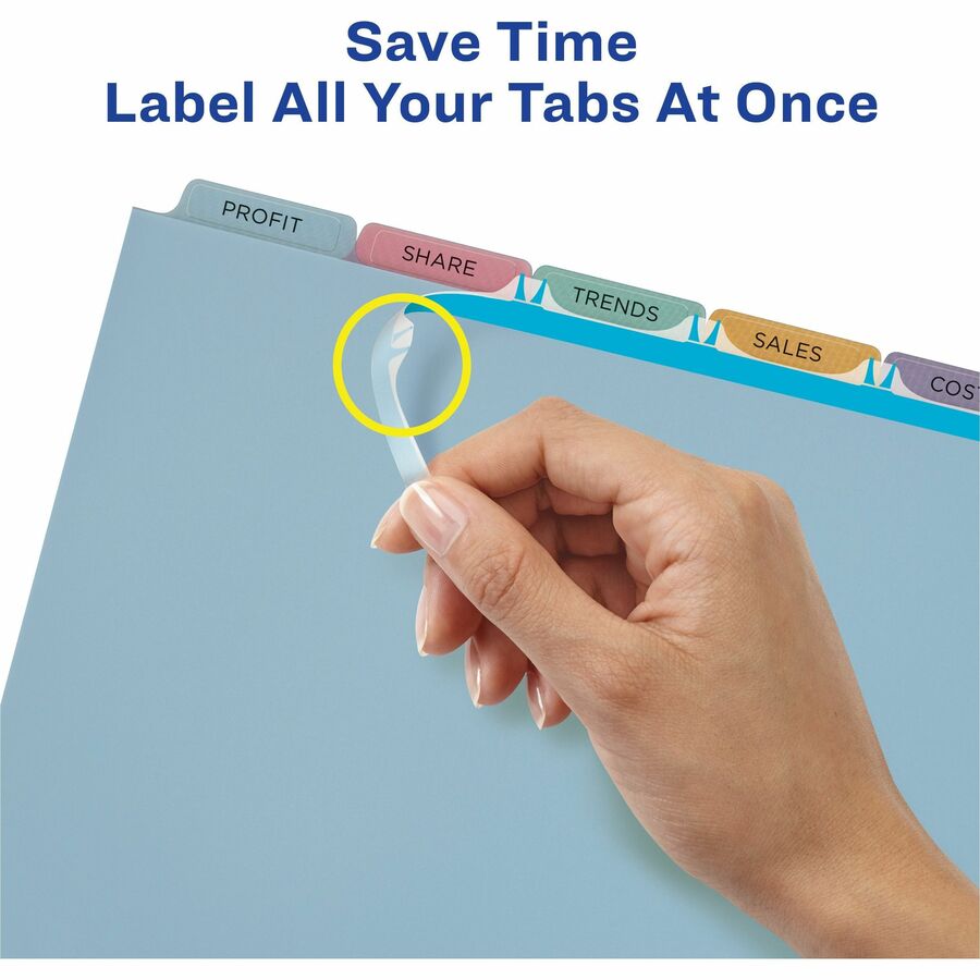 Avery Print & Apply Translucent Dividers, 25 Dividers, 5 Multicolor Print-on Tabs/Set, 8.5" x 11", 3-Hole Punched, Durable Plastic, 1 Pack