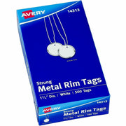 1.25" Diameter - Round - String Fastener - Metal, Card Stock - White - 500 / Box