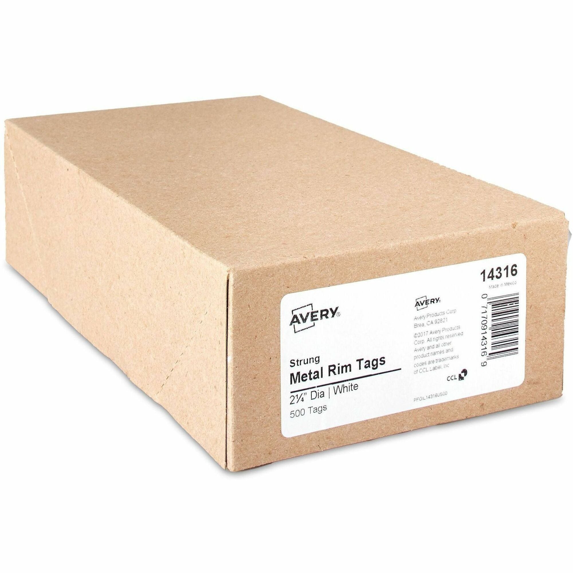 2.25" Diameter - Round - String Fastener - Metal, Card Stock - White - 500 / Box