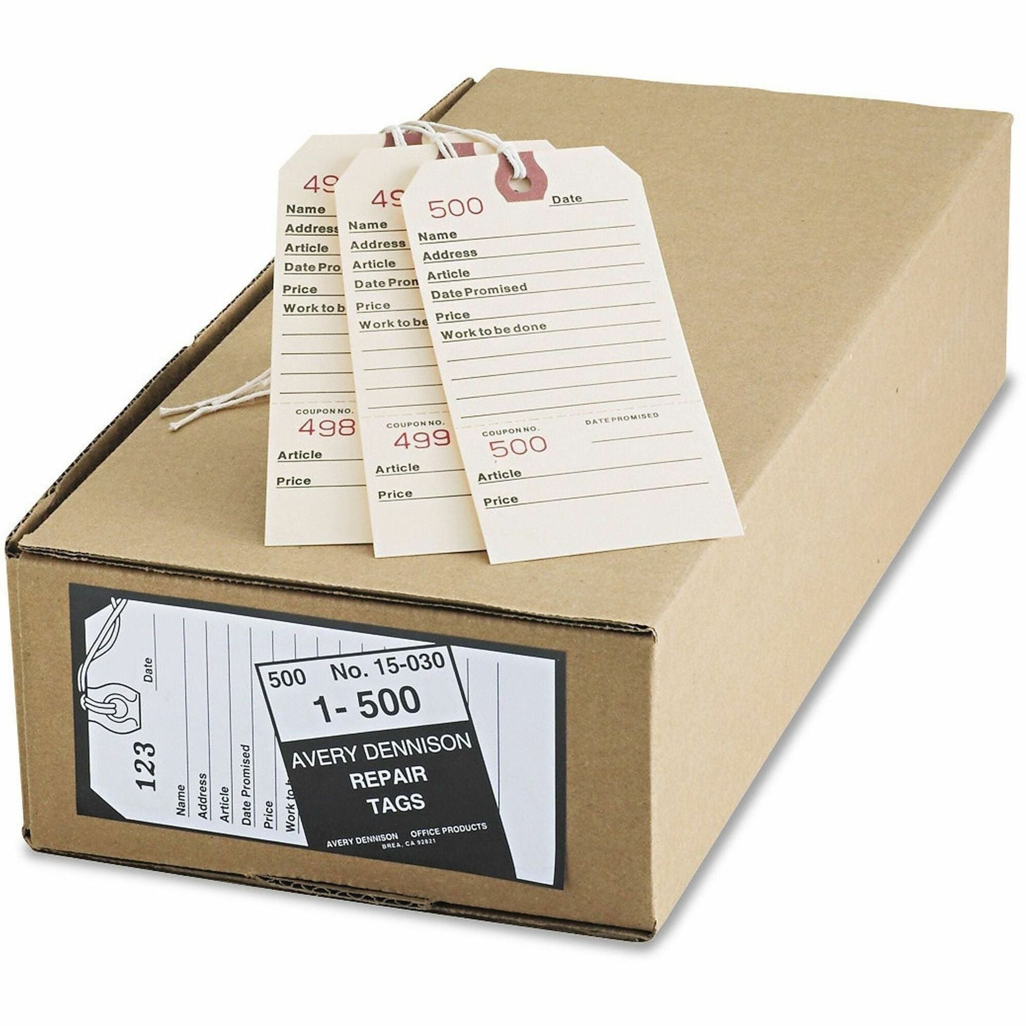 5.25" Length x 2.63" Width - Rectangular - 1 to 500 Print Serial - String Fastener - Card Stock - Manila - 500 / Box