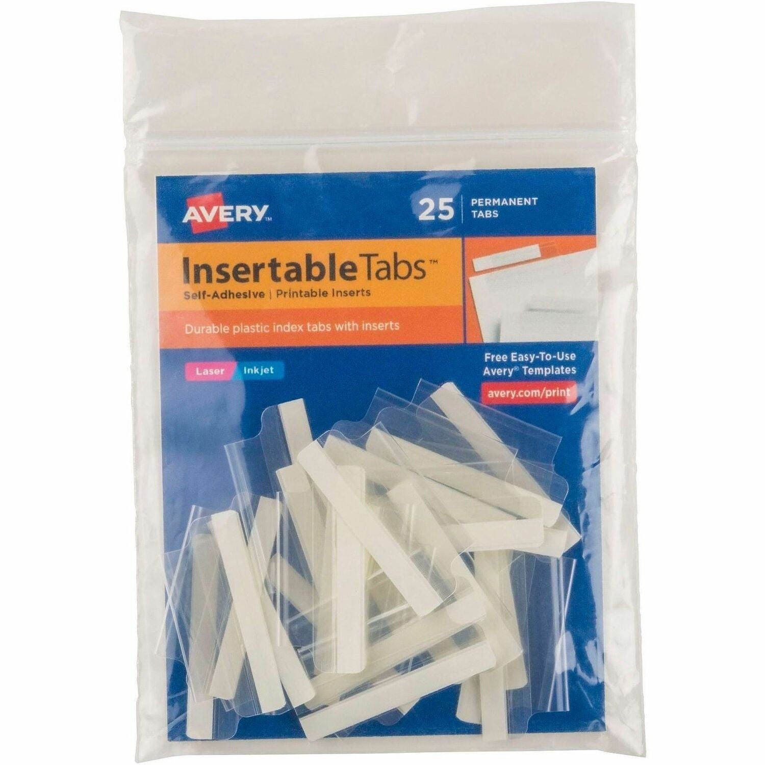 Avery&reg; Index Tabs with Printable Inserts - Print-on Tab(s) - 1.50" Tab Height - Self-adhesive, Permanent - Clear Plastic Tab(s) - 1 Pack