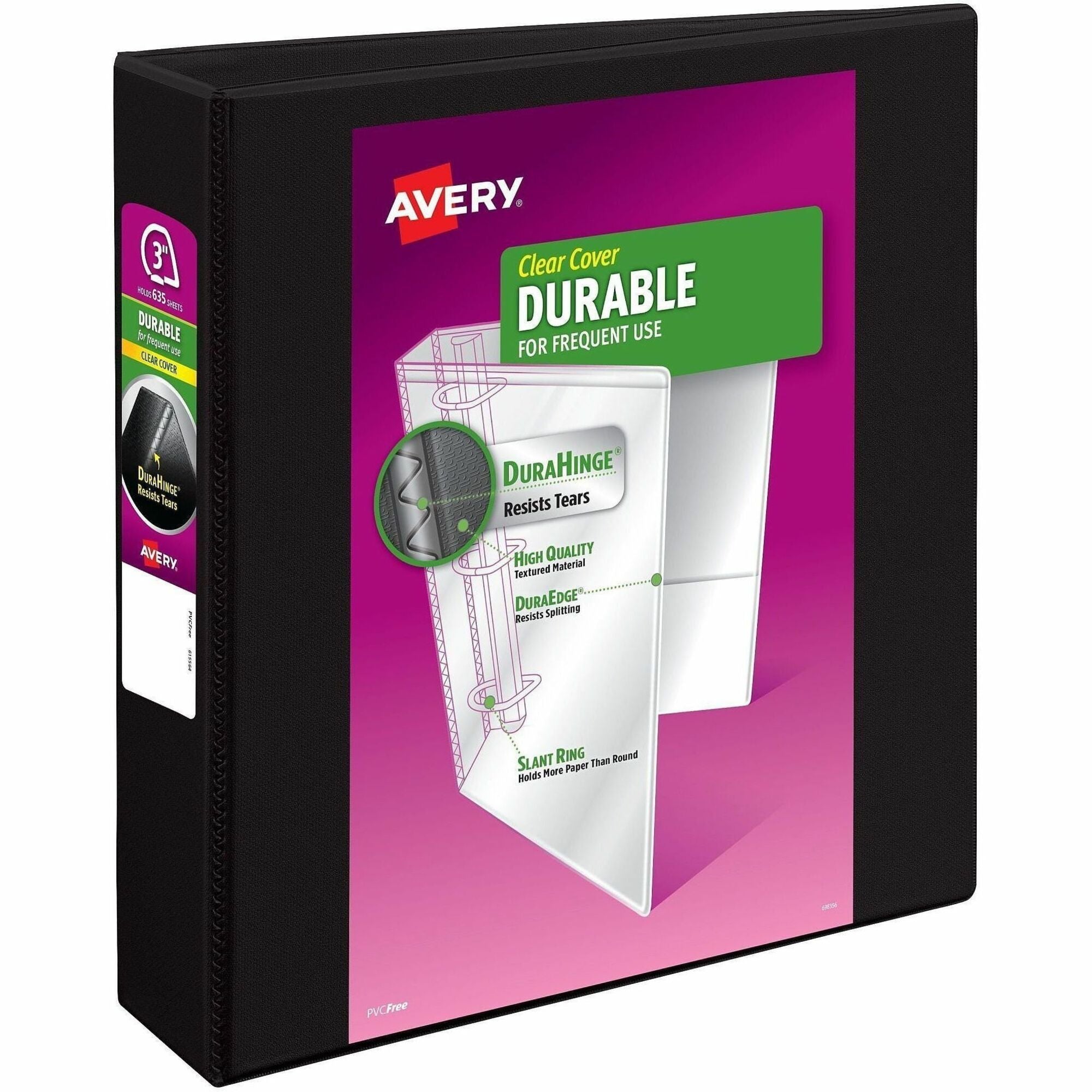 Avery&reg; Durable View 3 Ring Binder, 3" Slant Rings, 1 Black Binder (17041)