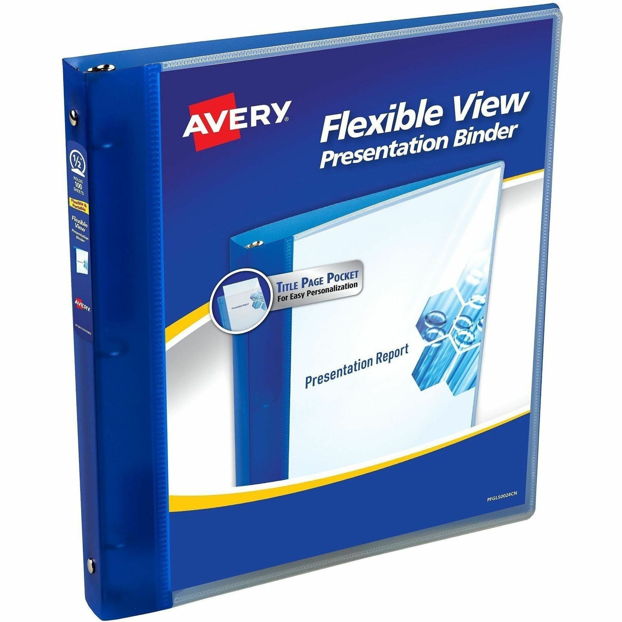 Avery Flexi-View 3 Ring Binder, 1/2" Capacity, Letter Size (8.5" x 11"), 100 Sheet Capacity, 3 Round Rings, Polypropylene, Blue, Flexible, PVC-free, Non-stick, Durable, Lightweight, 1 Each