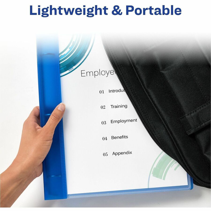 Avery Flexi-View 3 Ring Binder, 1" Capacity, Letter Size, 175 Sheet Capacity, 1 2/5" Spine, 3 Round Rings, Polypropylene, Blue, Flexible, Durable, Lightweight, Non-stick, PVC-free, 1 Each