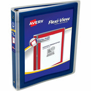 Avery Flexi-View 3 Ring Binder, 1" Capacity, Letter Size, 175 Sheet, 1 Internal Pocket, Navy Blue, Polypropylene, Lightweight, Durable, Business Card Holder, Non-stick, PVC-free, 1 Each