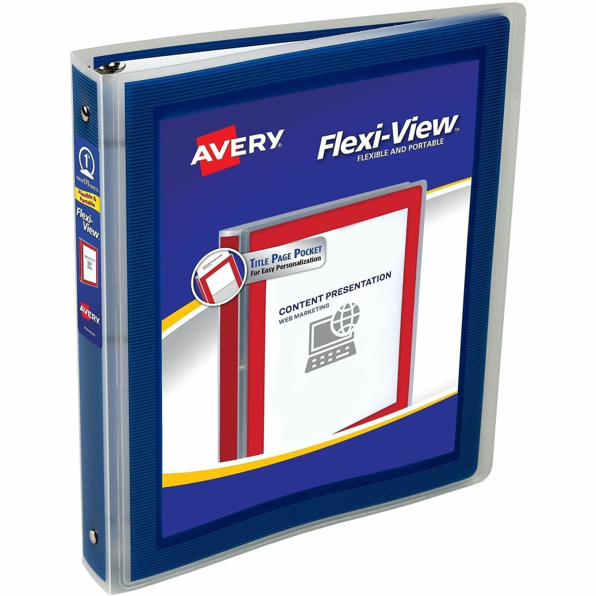 Avery Flexi-View 3 Ring Binder, 1" Capacity, Letter Size, 175 Sheet, 1 Internal Pocket, Navy Blue, Polypropylene, Lightweight, Durable, Business Card Holder, Non-stick, PVC-free, 1 Each