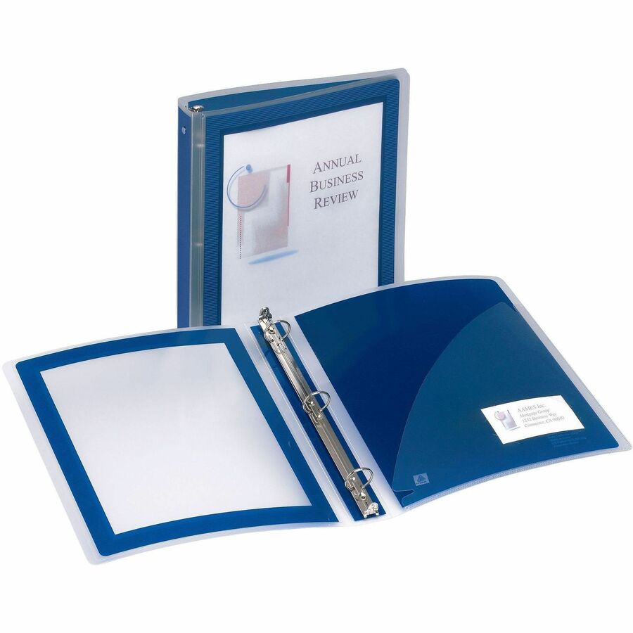 Avery Flexi-View 3 Ring Binder, 1" Capacity, Letter Size, 175 Sheet, 1 Internal Pocket, Navy Blue, Polypropylene, Lightweight, Durable, Business Card Holder, Non-stick, PVC-free, 1 Each
