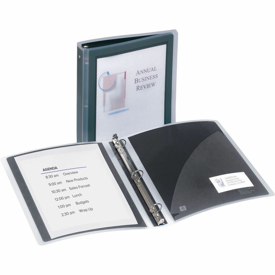 Avery Flexi-View 3 Ring Binder, 1" Capacity, Letter Size, 8.5" x 11", 175 Sheet Capacity, 1 Internal Pocket, Black, Polypropylene, Lightweight, Durable, Business Card Holder, PVC-free, 1 Each