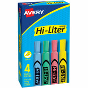 Avery&reg; Hi-Liter Desk-Style Highlighters - Chisel Marker Point - Washable - Light Blue, Light Green, Light Pink, Yellow Ink - Water Based - Yellow, Light Green, Light Blue, Light Pink Barrel - 4 / Box