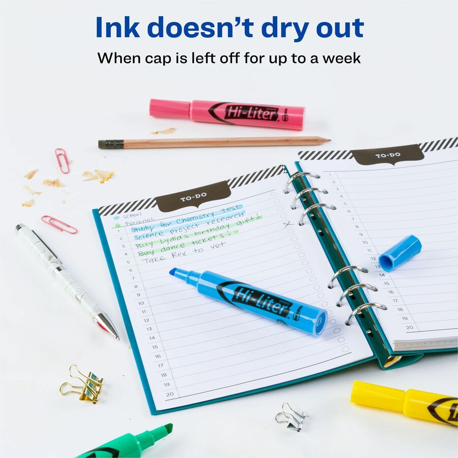Avery&reg; Hi-Liter Desk-Style Highlighters - Chisel Marker Point - Washable - Light Blue, Light Green, Light Pink, Yellow Ink - Water Based - Yellow, Light Green, Light Blue, Light Pink Barrel - 4 / Box