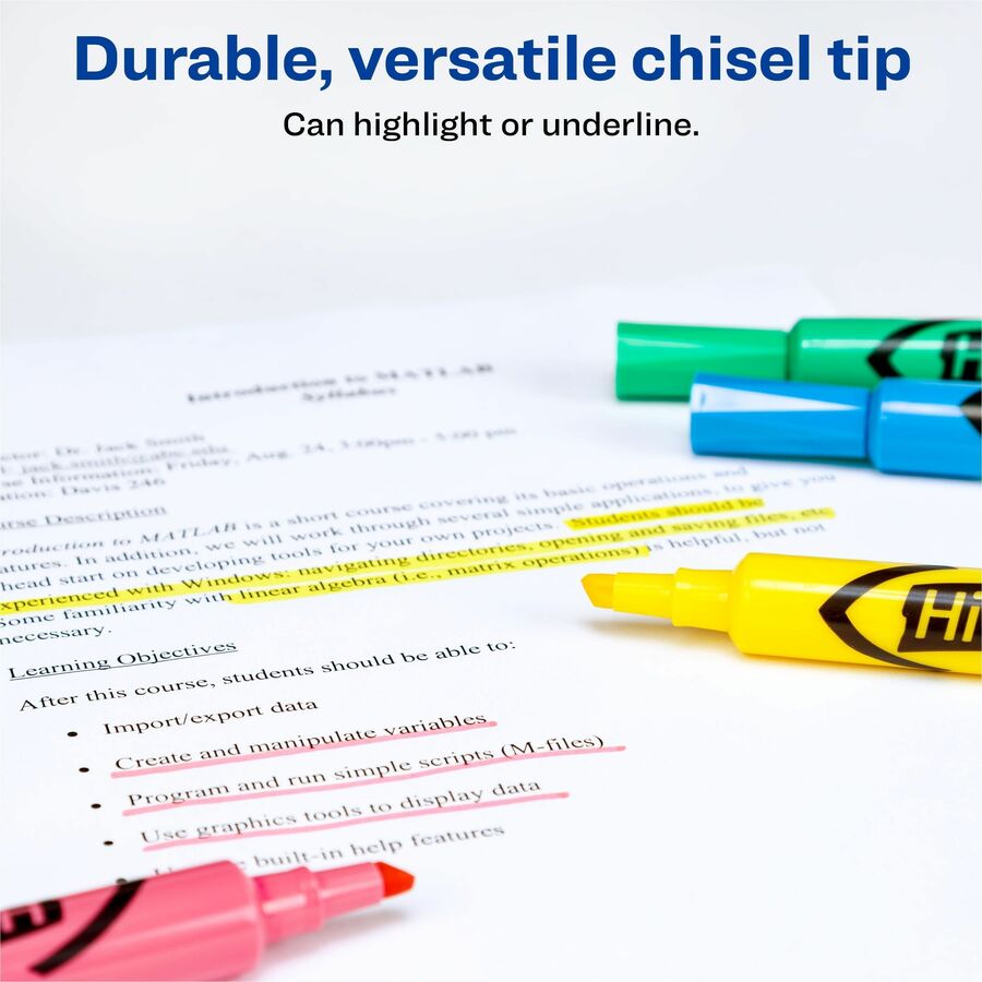 Avery&reg; Hi-Liter Desk-Style Highlighters - Chisel Marker Point - Washable - Light Blue, Light Green, Light Pink, Yellow Ink - Water Based - Yellow, Light Green, Light Blue, Light Pink Barrel - 4 / Box
