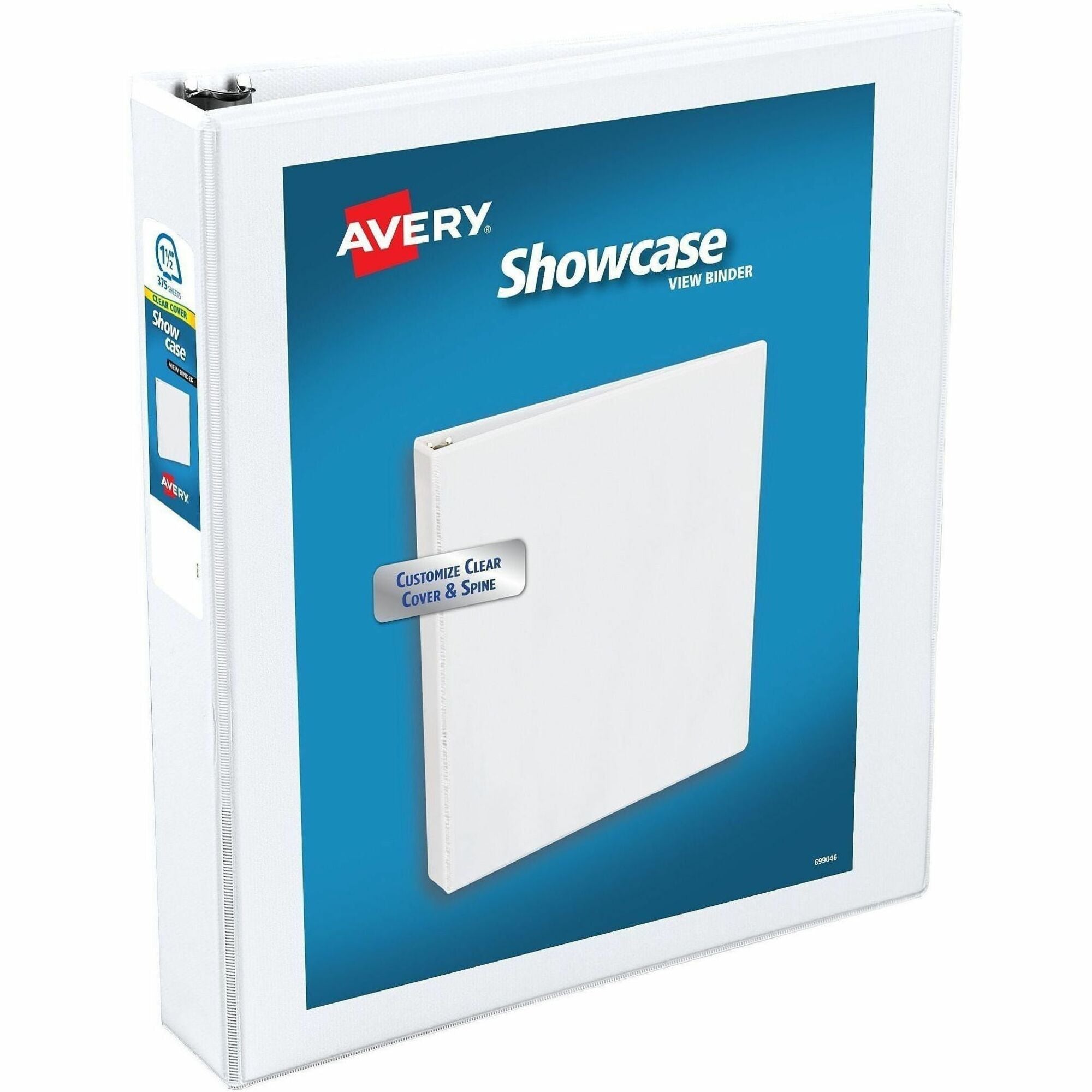 Avery Showcase Economy View Binder, 1.5" Capacity, 3 Round Rings, 275 Sheet, Letter Size, 2 Inside Pockets, White, Clear Overlay, 1 Each