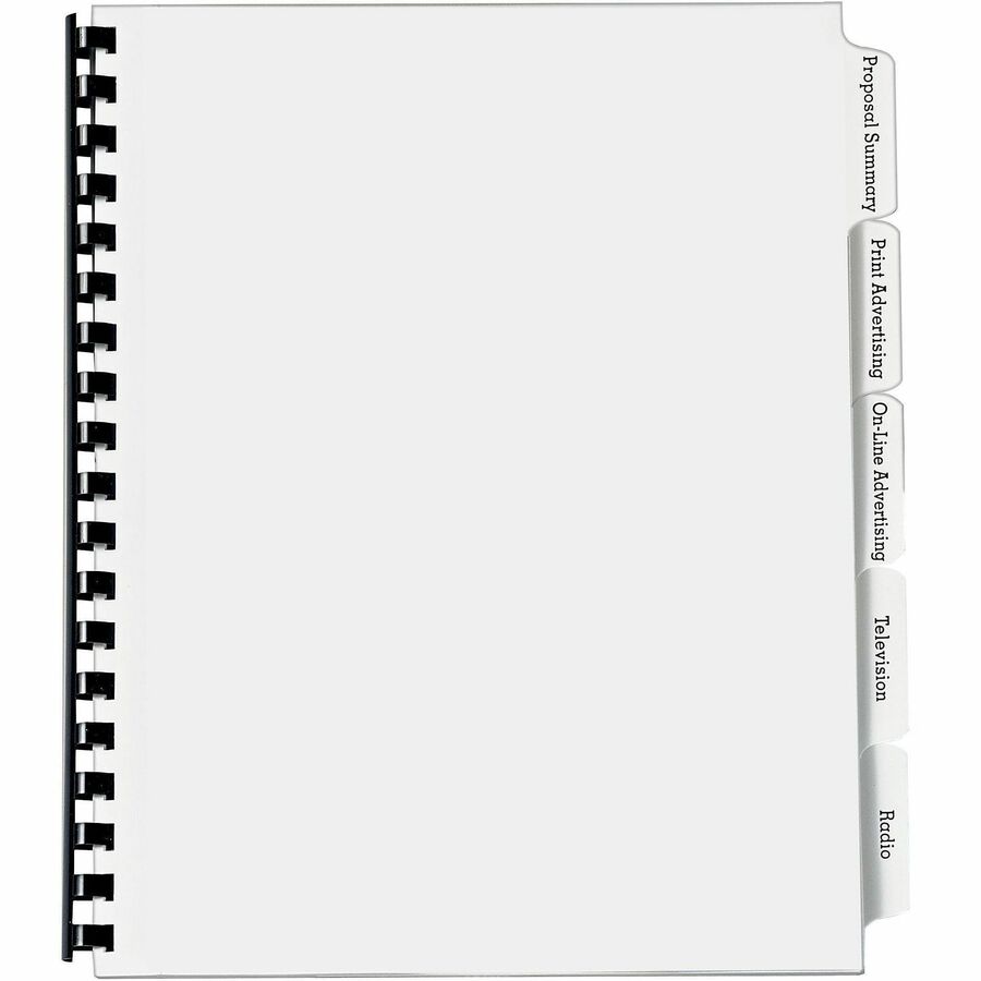 150 x Divider(s) - 150 Print-on Tab(s) - 5 - 5 Tab(s)/Set - 8.5" Divider Width x 11" Divider Length - White Paper Divider - White Paper Tab(s) - 20% Recycled - Unpunched, Printable, Durable, Sturdy, Heavy Duty, Bend Resistant, Tear Resistant - 30 Set