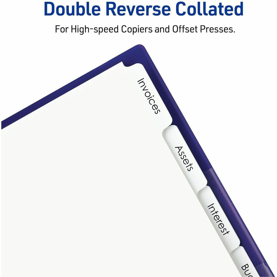 Avery Print-On 3-Hole Punched High-Speed Copier Tabs, 150 Dividers, 150 Print-on Tabs, 5 Tabs/Set, 30 Sets, 8.5" x 11", White, 20% Recycled, Gold Reinforced Edge, Heavy Duty, Tear Resistant