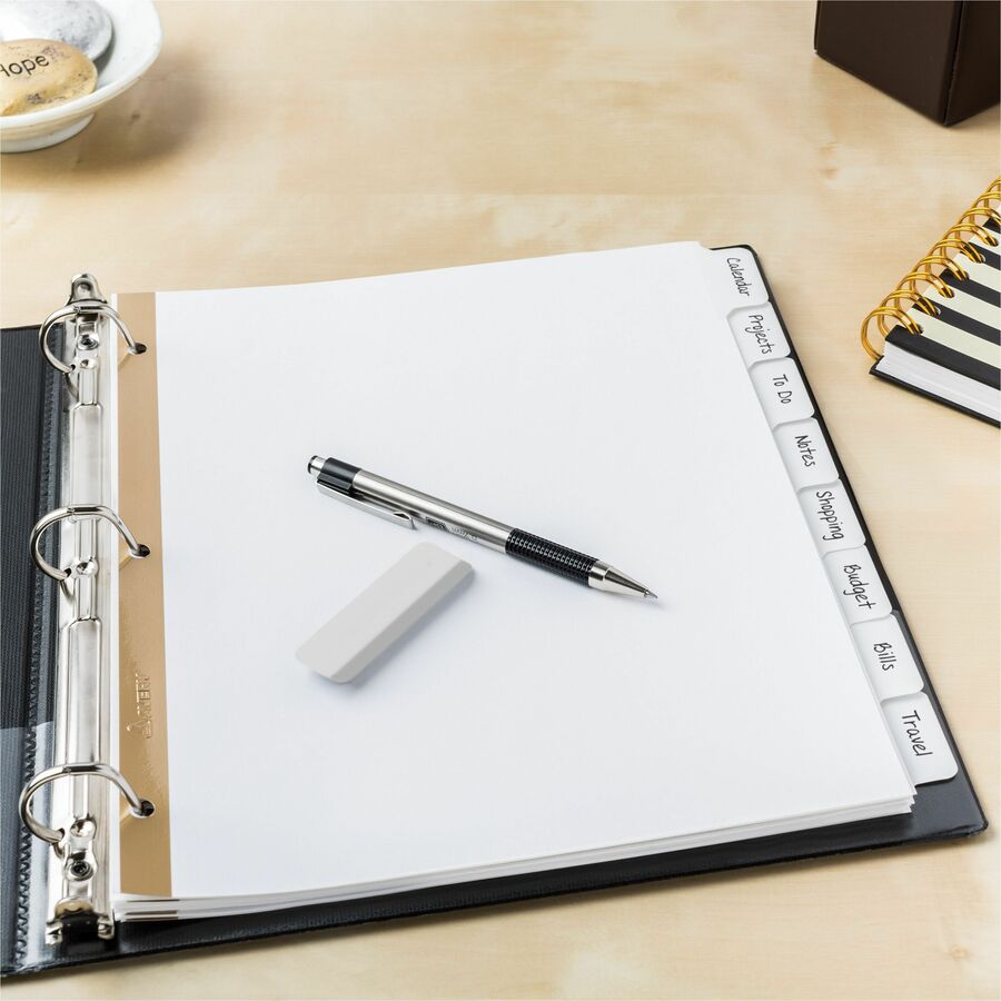 8 x Divider(s) - 8 Write-on Tab(s) - 8 - 8 Tab(s)/Set - 8.5" Divider Width x 11" Divider Length - 3 Hole Punched - White Paper Divider - White Paper Tab(s) - 20% - Hole-punched, Writable, Erasable, Sturdy, Reinforced Hole - 1 Set