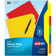 Avery&reg; Plastic Tab Dividers w/ White Labels - 5 x Divider(s) - 5 Tab(s) - 5 - 5 Tab(s)/Set - 8.5" Divider Width x 11" Divider Length - 7 Hole Punched - Self-adhesive - Multicolor Plastic Divider - Multicolor Plastic Tab(s) - 5 / Set