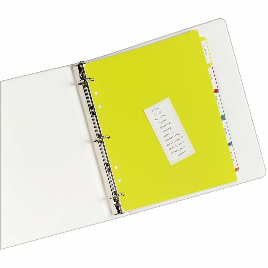 Avery&reg; Plastic Tab Dividers w/ White Labels - 5 x Divider(s) - 5 Tab(s) - 5 - 5 Tab(s)/Set - 8.5" Divider Width x 11" Divider Length - 7 Hole Punched - Self-adhesive - Multicolor Plastic Divider - Multicolor Plastic Tab(s) - 5 / Set