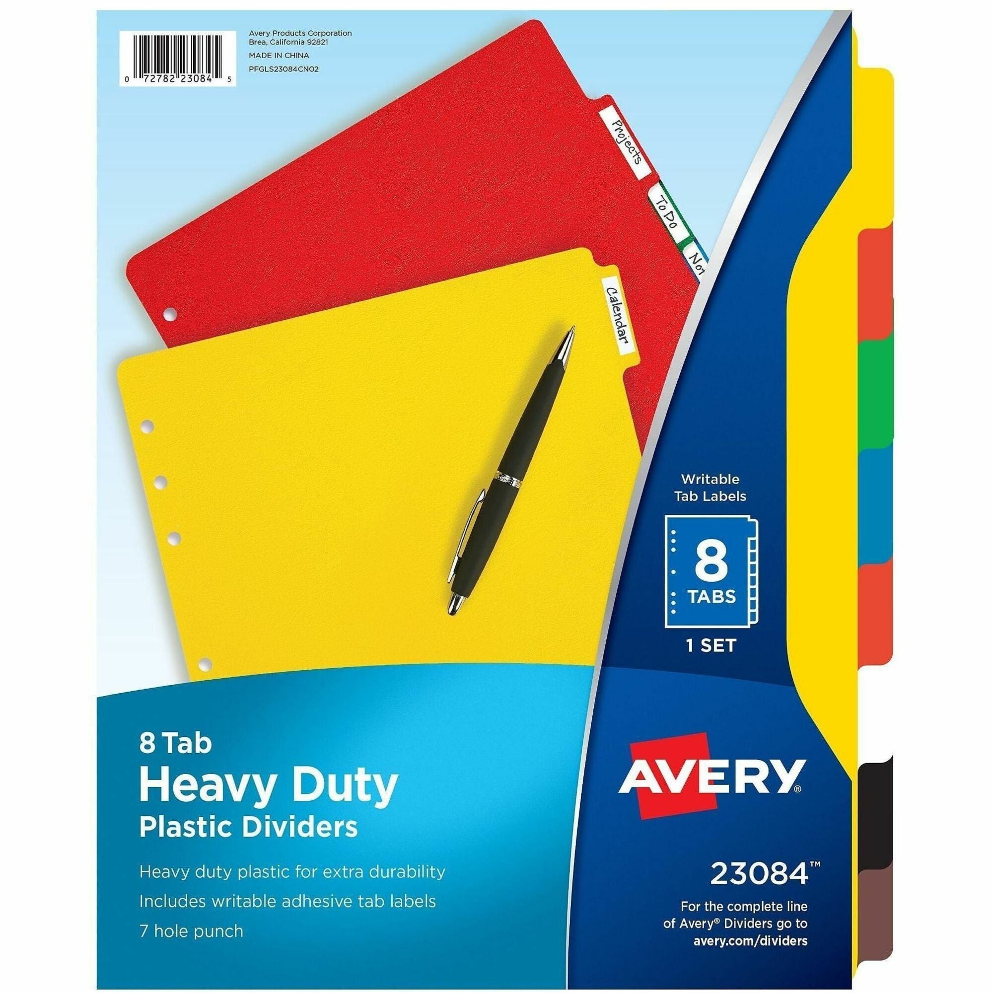 Avery&reg; Plastic Tab Dividers w/ White Labels - 8 x Divider(s) - 8 Tab(s) - 8 - 8 Tab(s)/Set - 8.5" Divider Width x 11" Divider Length - 7 Hole Punched - Self-adhesive - Multicolor Plastic Divider - Multicolor Plastic Tab(s) - 8 / Set