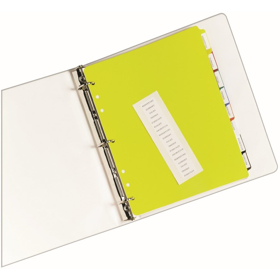 Avery&reg; Plastic Tab Dividers w/ White Labels - 8 x Divider(s) - 8 Tab(s) - 8 - 8 Tab(s)/Set - 8.5" Divider Width x 11" Divider Length - 7 Hole Punched - Self-adhesive - Multicolor Plastic Divider - Multicolor Plastic Tab(s) - 8 / Set