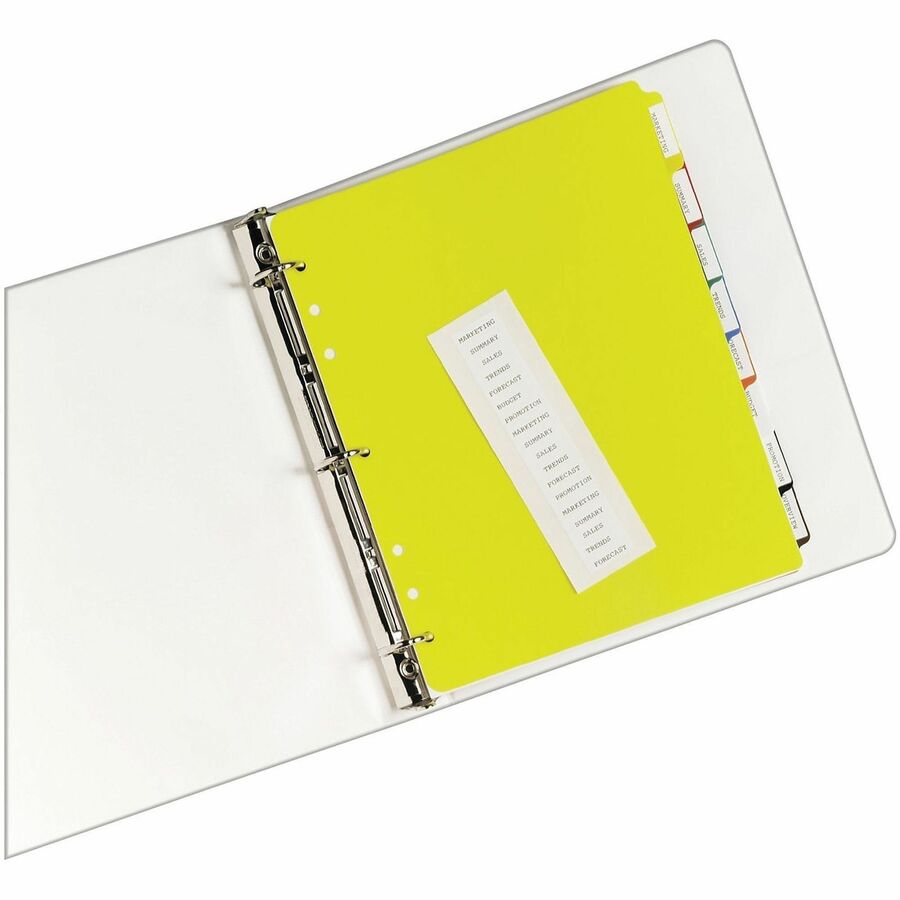 Avery&reg; Plastic Tab Dividers w/ White Labels - 8 x Divider(s) - 8 Tab(s) - 8 - 8 Tab(s)/Set - 8.5" Divider Width x 11" Divider Length - 7 Hole Punched - Self-adhesive - Multicolor Plastic Divider - Multicolor Plastic Tab(s) - 8 / Set