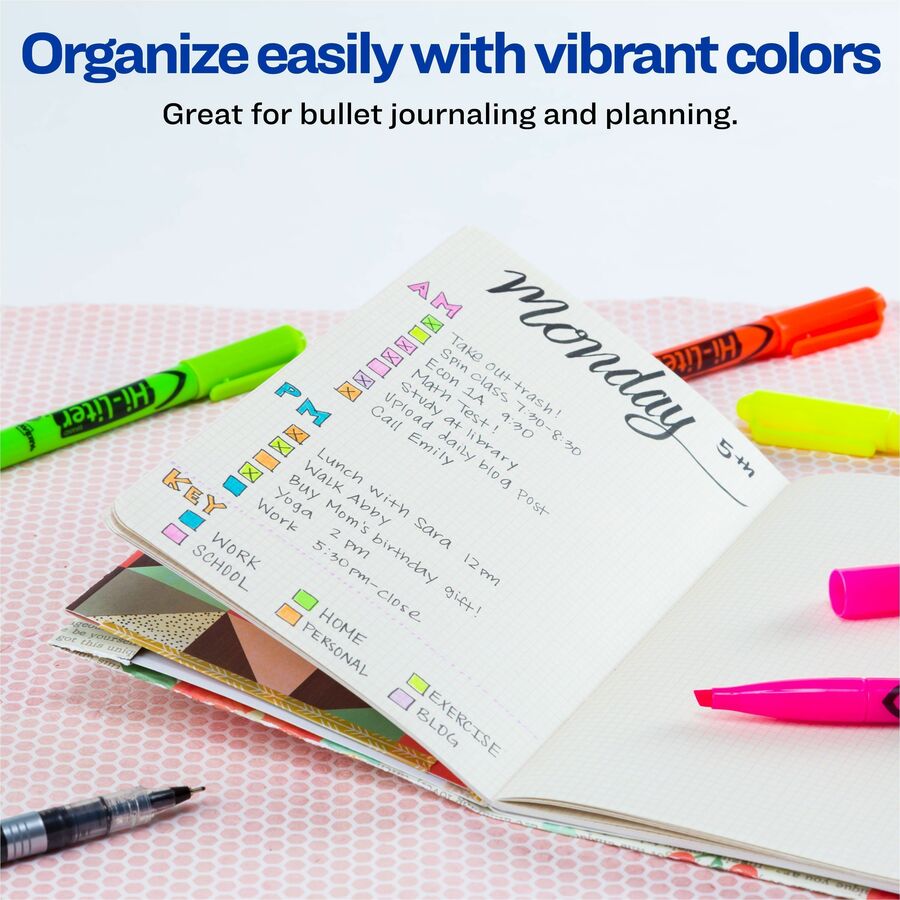 Avery&reg; Pen-Style Fluorescent Highlighters - Chisel Marker Point - Washable - Fluorescent Yellow Ink - Yellow Barrel - 1 Dozen
