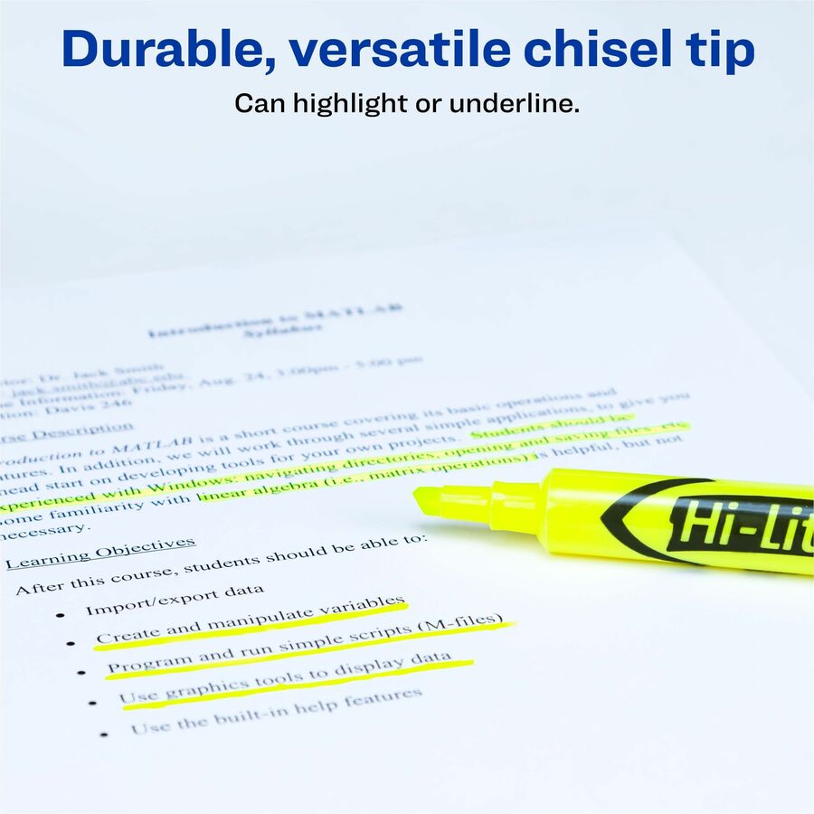 Chisel Marker Point - Washable - Fluorescent Yellow Ink - Water Based - Yellow Barrel - 1 Dozen
