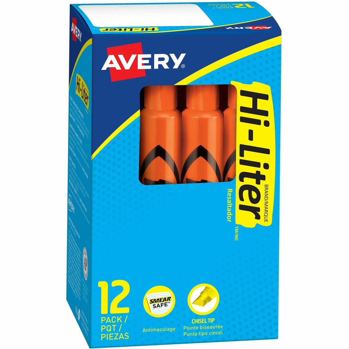 Avery® Hi-Liter Desk-Style, Fluorescent Orange, 12 Count (24050) - Washable - Fluorescent Orange Ink - Water Based - Orange Barrel - Office, Classroom, School, Home, Planner - 12 / Dozen