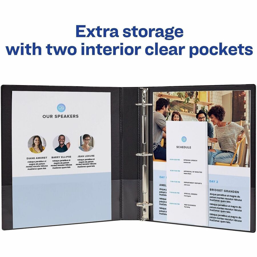 Avery Durable Binder, DuraHinge, 1" Capacity, 3 Slant D-Rings, 220 Sheet, Letter Size, 2 Internal Pockets, Black, 1 Each